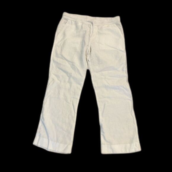 James Perse 100% Linen White Cotton Wide Leg Drawstring Pant Large